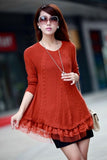 Lace Women Sweater Dress Oversized Long Sleeve Pink Knitted Sweater New Casual Pullovers Ladies Clothing Tops Winter Knitwear