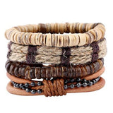 ZOSHI Fashion 4pcs 1 Set Punk Genuine Wrap Leather Bracelets Men For Women Charm Wood Beads Bracelets Cuff Jewelry Accessories