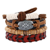 ZOSHI Fashion 4pcs 1 Set Punk Genuine Wrap Leather Bracelets Men For Women Charm Wood Beads Bracelets Cuff Jewelry Accessories