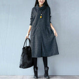 Women Autumn Winter Dress Solid Casual Fashion Turtleneck Cashmere Loose Lady Big Size Female Long Sleeve Plus Size New Dresses
