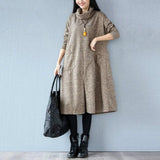 Women Autumn Winter Dress Solid Casual Fashion Turtleneck Cashmere Loose Lady Big Size Female Long Sleeve Plus Size New Dresses