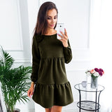 ELSVIOS New Women Dress Autumn Winter Fashion Long Sleeve Draped Dresses Blue Pink ArmyGreen Womens Clothing Sexy Mini Dress