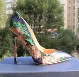 Craylorvans Top Quality Sakura Snake Printing Women High Heels 2018 NEW Fashion Party Wedding Blue Sexy Women Shoes Size 43