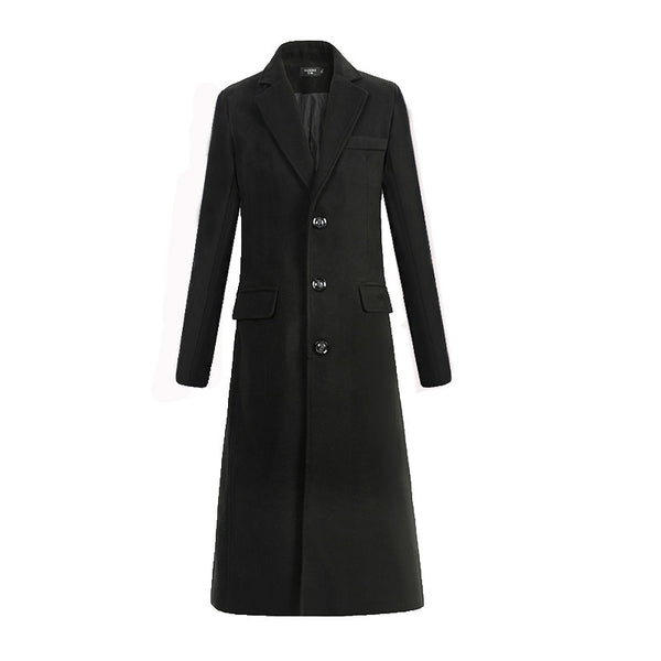 New Autumn and Winter Fine Wool Woolen Cloth Men's Fashion Leisure Business A Long Black Trench Coat Male Casual Trench Coat Men