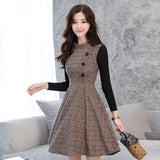 Autumn Winter Dress Women 2018 New Fashion Plaid Woolen Dress Stitching Slim Large size Long sleeves Women Office Dress K825
