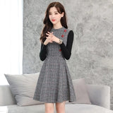 Autumn Winter Dress Women 2018 New Fashion Plaid Woolen Dress Stitching Slim Large size Long sleeves Women Office Dress K825