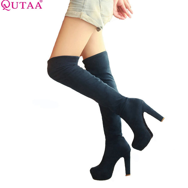 QUTAA 2018 New Women Boots Sexy Fashion Over the Knee Boots Sexy Thin Square Heel Boot Platform Woman Shoes Black size 34-43