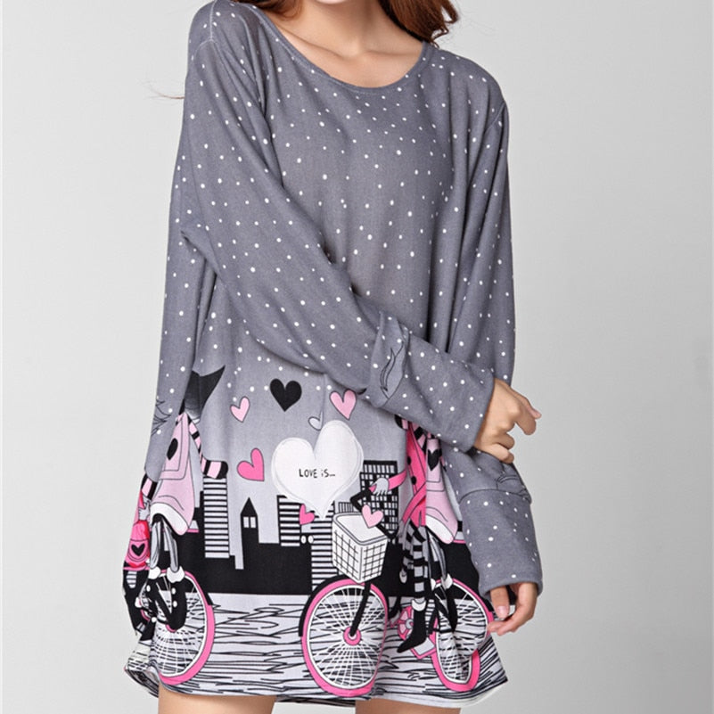 new 2018 winter autumn women casual long sleeve mini dress plus size loose fashion dresses o-neck tunic elegant wool cartoon