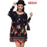 L-5XL new 2018 winter autumn women casual long sleeve mini dress plus size loose fashion dresses o-neck tunic cotton red