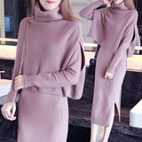 2018 New Autumn Winter Fashion Women TURTLENECK Bottoming sweater Tops A-Line dress Knit 2 Piece Set Ladies Casual Knitted Suit
