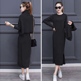 2018 New Autumn Winter Fashion Women TURTLENECK Bottoming sweater Tops A-Line dress Knit 2 Piece Set Ladies Casual Knitted Suit
