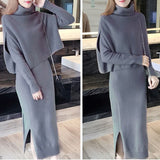 2018 New Autumn Winter Fashion Women TURTLENECK Bottoming sweater Tops A-Line dress Knit 2 Piece Set Ladies Casual Knitted Suit