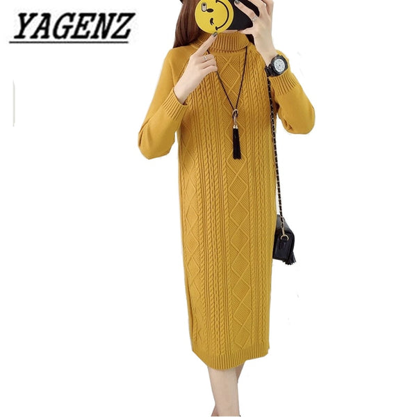 2018 New Women's Sweater Dress Fall/Winter Fashion Casual Turtleneck Loose Pullover Sweater Dress Warm Knitwear Ladies Clothing