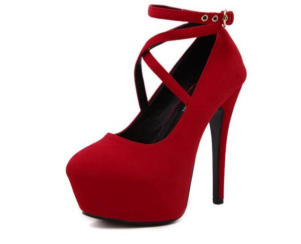 Spring new thick with waterproof platform 15CM high heel cross straps buckle single shoes 42 yards