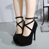 Spring new thick with waterproof platform 15CM high heel cross straps buckle single shoes 42 yards