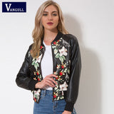 VANGULL Women Faux Leather Jacket Print Floral Zipper Baseball Cloth Style Ladies Elegant Outwear Winter Autumn Fashion 2018