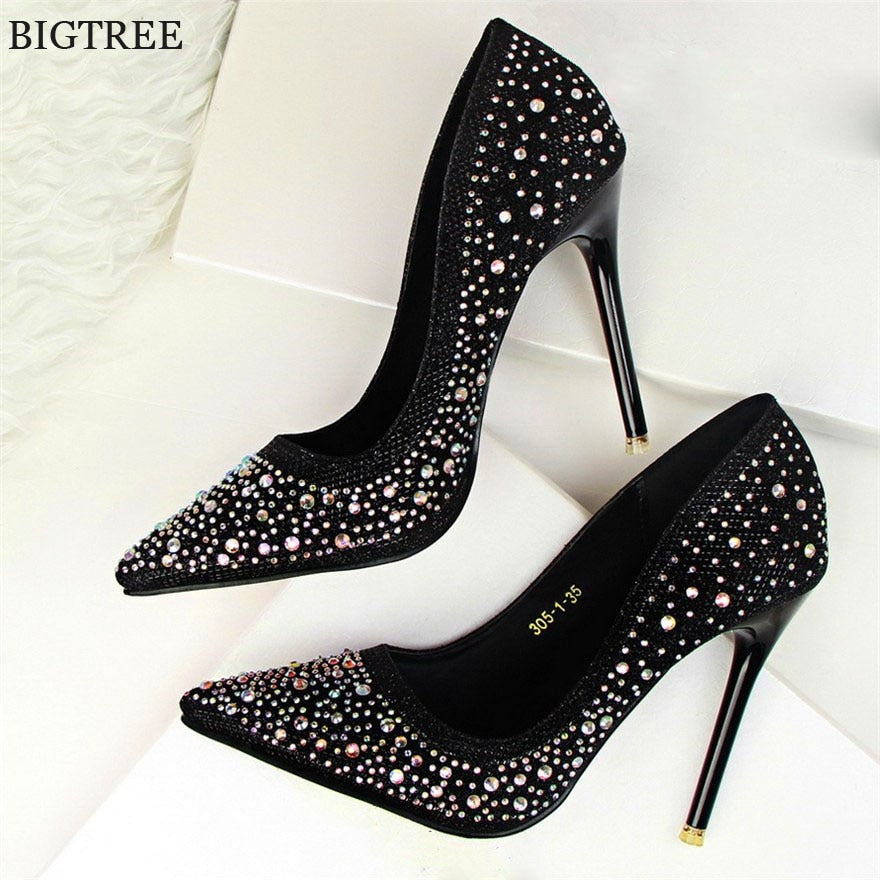 BLGTREE 2018 Fashion New Women Pumps Classic Sequined Shallow Women High Heels Sexy Pointed 10cm Wedding shoes party Women Shoes