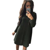 NEW 2018 free shipping vestidos 3 colors O-Neck winter dress fashion Long sleeve knitting Sweater fabric women dress