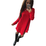NEW 2018 free shipping vestidos 3 colors O-Neck winter dress fashion Long sleeve knitting Sweater fabric women dress