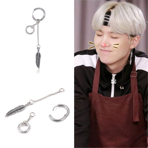 1PC KPOP BTS SUGA Earrings Bangtan Boys Tassel wing long Drop Earring Korean Fashion Jewelry BTS Accessories For Mens And Womens
