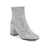 WETKISS 2018 Bling Bling Upper Ladies Ankle Boots Sequined Fashion Women Shoes Zipper Thick High Heels Square toe Winter Boots