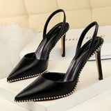 =2018 New Autumn Fashion High Heels Shoes European Sexy Thin Heeled Pumps Shallow Hollow Rivet Pointed Female Sandals