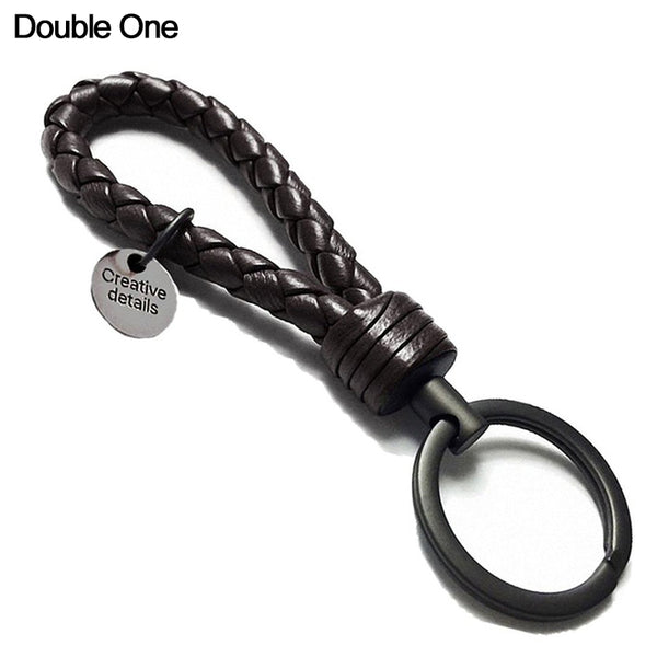 Double One New Braided Leather Keychain Rope Key Chain Ring Handmade DIY Pendant Car Keyrings Accessories for Men Women