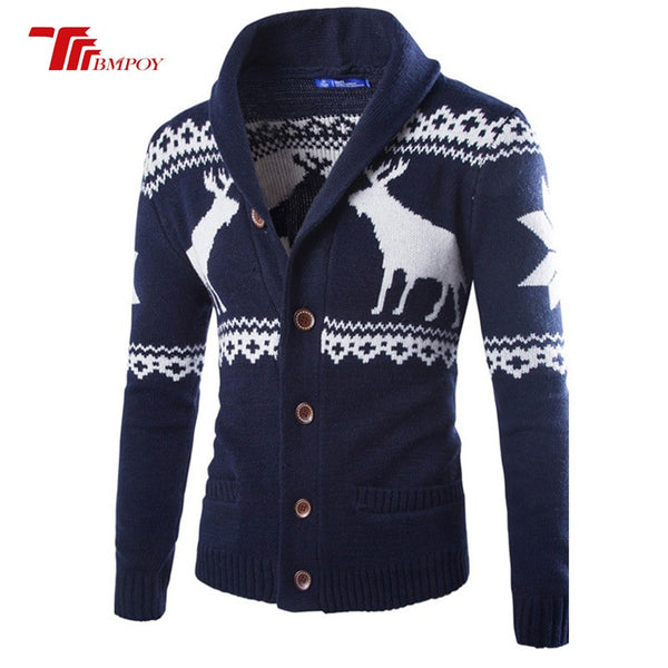 New Fashion Chirstmas Cloth Cashmere Sweater Men Winter Cardigan Single Breasted Casual Slim Mens Sweaters Deer Pattern Knitwear