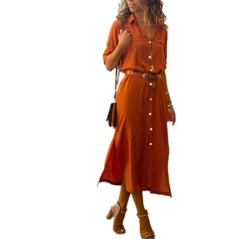 LOSSKY Solid 2018 New Fashion Women Casual Long Dress Women Autumn Winter Long Sleeve Button Shirt Maxi Dresses Ladies Vestido