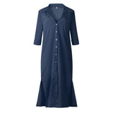 LOSSKY Solid 2018 New Fashion Women Casual Long Dress Women Autumn Winter Long Sleeve Button Shirt Maxi Dresses Ladies Vestido