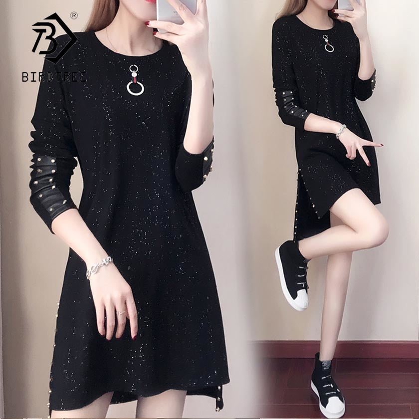 2018 Winter New Arrival Plus Size 5XL Dress Sweet Loose Dot  Full Beading Regular Empire O Neck Elegant Fashion Top Hot D88403N