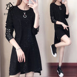 2018 Winter New Arrival Plus Size 5XL Dress Sweet Loose Dot  Full Beading Regular Empire O Neck Elegant Fashion Top Hot D88403N