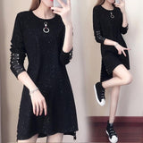2018 Winter New Arrival Plus Size 5XL Dress Sweet Loose Dot  Full Beading Regular Empire O Neck Elegant Fashion Top Hot D88403N
