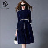 2018 Winter New Arrival Women's Dresses Turn-down Collar Fashion Solid Mid Elegance Empire Full Sleeve Slim Clothing D88217L
