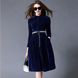 2018 Winter New Arrival Women's Dresses Turn-down Collar Fashion Solid Mid Elegance Empire Full Sleeve Slim Clothing D88217L