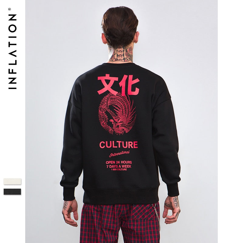 INFLATION 2018 Winter New Fashion Brand Male Pullover Casual Sweatshirt Hip-Hop Chinese Funny Print Mens Thick Sweatshirt 8786W