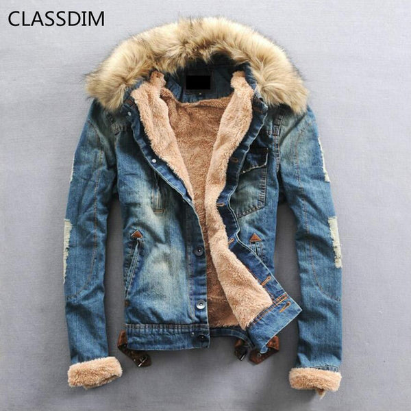 CLASSDIM Men Thicker Warm Denim Coats Men Casual Jean Jackets Winter Warm Denim Jackets Jean Coats New Fashion Warm Jena coats