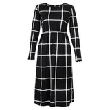Pocket Fashion Autumn Winter Vintage Dress A-line Women Long Sleeve Tunic Plaid Dress Casual Empire Midi Dress Pockets New GV505