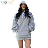 HAOYUAN Sweatshirt Dress Women Clothes Tops Autumn Winter Hoody 2018 New Fashion Kawaii Hoodies Lantern Sleeve Oversized Hoodie