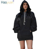 HAOYUAN Sweatshirt Dress Women Clothes Tops Autumn Winter Hoody 2018 New Fashion Kawaii Hoodies Lantern Sleeve Oversized Hoodie