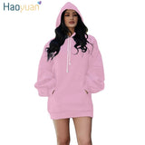 HAOYUAN Sweatshirt Dress Women Clothes Tops Autumn Winter Hoody 2018 New Fashion Kawaii Hoodies Lantern Sleeve Oversized Hoodie