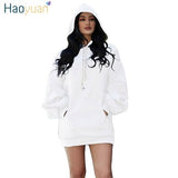 HAOYUAN Sweatshirt Dress Women Clothes Tops Autumn Winter Hoody 2018 New Fashion Kawaii Hoodies Lantern Sleeve Oversized Hoodie