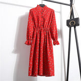 27Colors High Quality Fashion New Autumn Winter Women Long Sleeve Dress Retro Collar Casual Slim Dresses Floral Print Style Cute