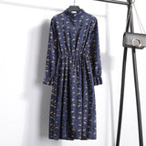27Colors High Quality Fashion New Autumn Winter Women Long Sleeve Dress Retro Collar Casual Slim Dresses Floral Print Style Cute