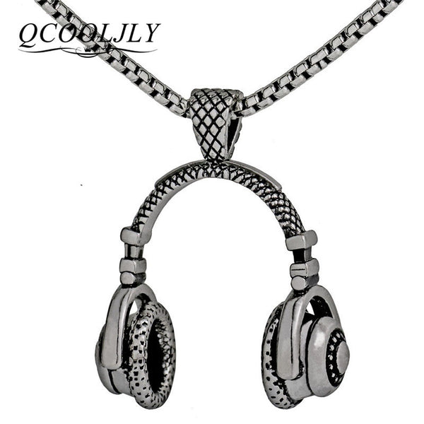 QCOOLJLY New Headset long Necklace pendant Popular Music Headphones golden &black&silver jewelry for men and women Accessories