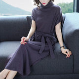 Women Dress Winter New Fashion Cashmere Knitted Dresses Plus Long Ladies Turtleneck Autumn Pullover Girl Woolen No-Sleeve Dress