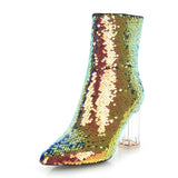 DoraTasia Fashion Sequined Cover Ankle Boots Female Autumn Winter Shoes Pointed Toe High Heels Boots Women Shoes