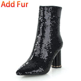 DoraTasia Fashion Sequined Cover Ankle Boots Female Autumn Winter Shoes Pointed Toe High Heels Boots Women Shoes