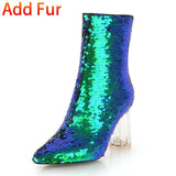 DoraTasia Fashion Sequined Cover Ankle Boots Female Autumn Winter Shoes Pointed Toe High Heels Boots Women Shoes