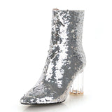 DoraTasia Fashion Sequined Cover Ankle Boots Female Autumn Winter Shoes Pointed Toe High Heels Boots Women Shoes